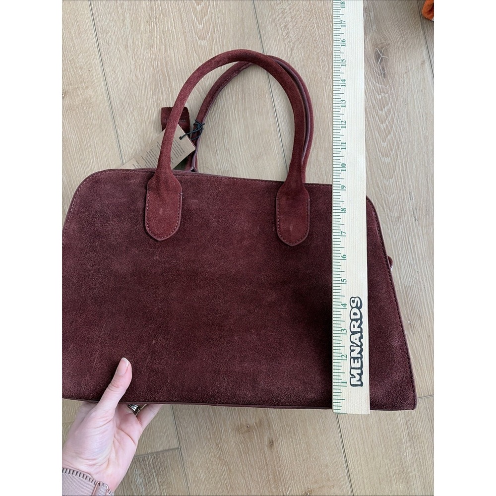 NWT Margot New York Genuine Suede Bowling Bag Tote Maroon NEW $200 Double Handle - Picture 9 of 10